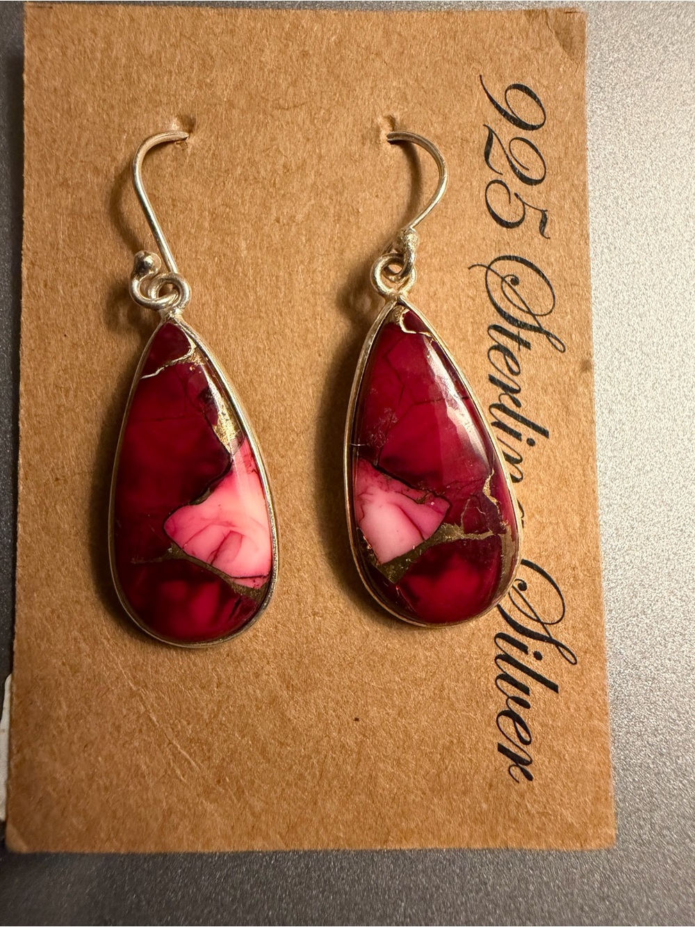 Red Dahlia Sterling Silver 925 Dangle Earrings 1.25 +